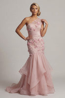 Load image into Gallery viewer, Blush Floral Mermaid Long Mother of the Bride Dress with Ruffles
