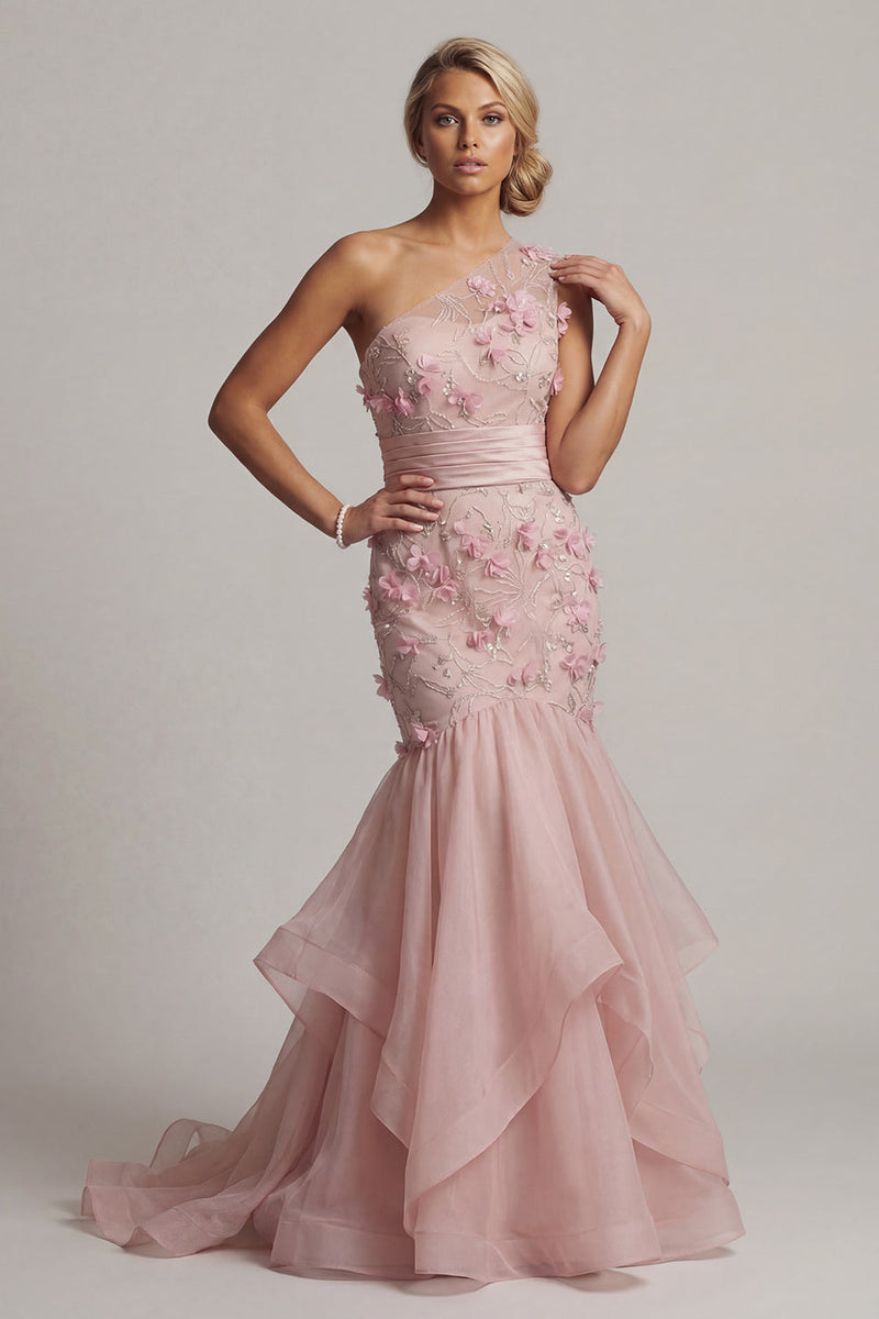 Load image into Gallery viewer, Blush Floral Mermaid Long Mother of the Bride Dress with Ruffles