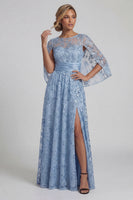 Load image into Gallery viewer, Sparkly Sky Blue A Line Floral Long Sequin Mother of the Bride Dress with Slit