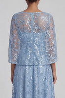Load image into Gallery viewer, Sparkly Sky Blue A Line Floral Long Sequin Mother of the Bride Dress with Slit