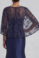 Load image into Gallery viewer, Sparkly Navy Sequin Floral Long Mermaid Mother of the Bride Dress with Cape