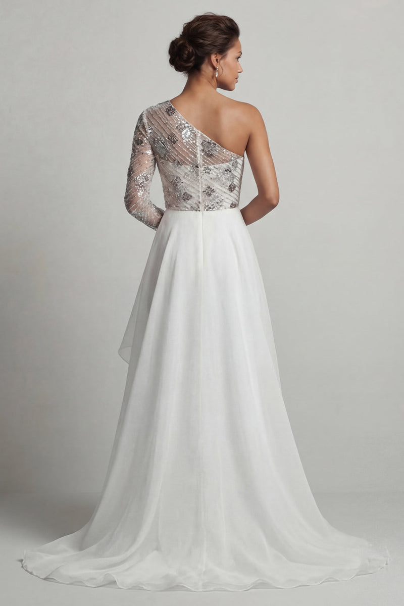 Load image into Gallery viewer, Sparkly White A Line Sequin Long Mother of the Bride Dress with Ruffles