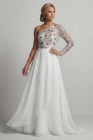 Load image into Gallery viewer, Sparkly White A Line Sequin Long Mother of the Bride Dress with Ruffles