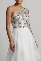 Load image into Gallery viewer, Sparkly White A Line Sequin Long Mother of the Bride Dress with Ruffles