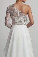 Load image into Gallery viewer, Sparkly White A Line Sequin Long Mother of the Bride Dress with Ruffles