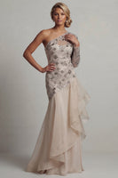 Load image into Gallery viewer, Sparkly Apricot Sequin Mermaid Floral Long Mother of the Bride Dress with Ruffles