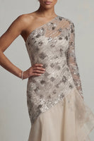 Load image into Gallery viewer, Sparkly Apricot Sequin Mermaid Floral Long Mother of the Bride Dress with Ruffles