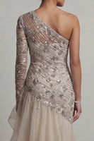 Load image into Gallery viewer, Sparkly Apricot Sequin Mermaid Floral Long Mother of the Bride Dress with Ruffles