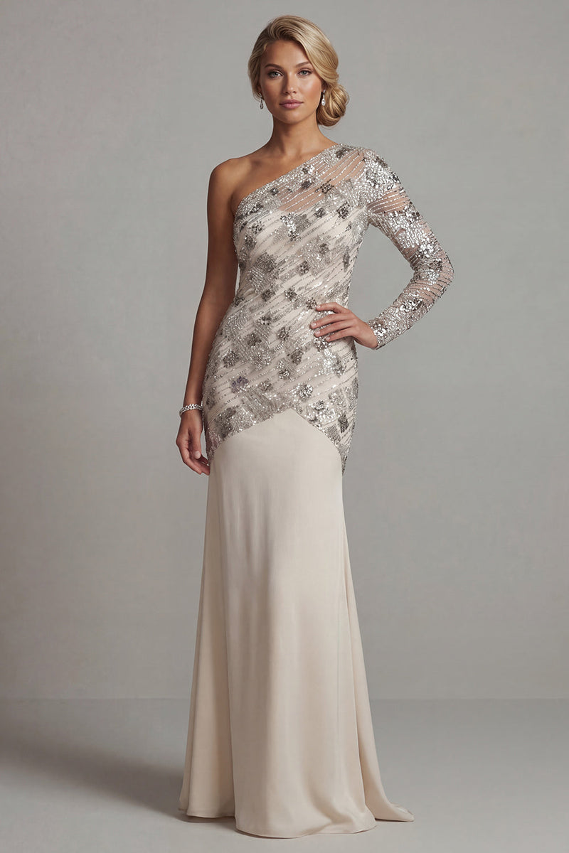 Load image into Gallery viewer, Sparkly Apricot Floral Sequin Mermaid Long Mother of the Bride Dress