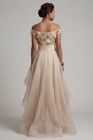 Load image into Gallery viewer, Apricot Floral A Line Asymmetrical Mother of the Bride Dress with Ruffles