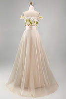 Load image into Gallery viewer, Apricot Floral A Line Asymmetrical Mother of the Bride Dress with Ruffles