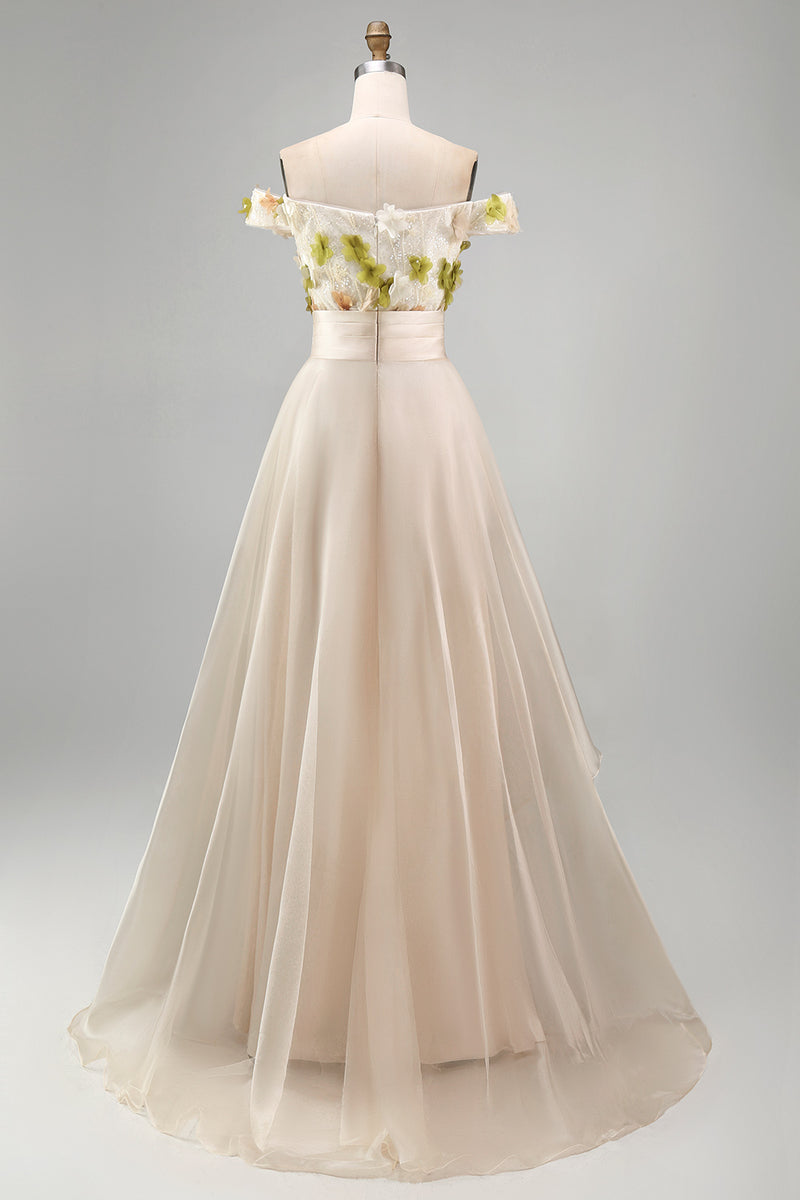 Load image into Gallery viewer, Apricot Floral A Line Asymmetrical Mother of the Bride Dress with Ruffles