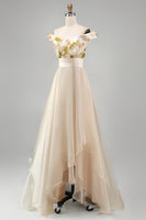Load image into Gallery viewer, Apricot Floral A Line Asymmetrical Mother of the Bride Dress with Ruffles