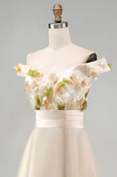 Load image into Gallery viewer, Apricot Floral A Line Asymmetrical Mother of the Bride Dress with Ruffles