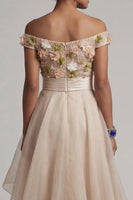 Load image into Gallery viewer, Apricot Floral A Line Asymmetrical Mother of the Bride Dress with Ruffles