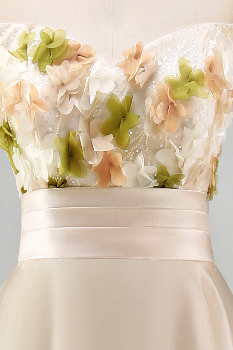 Load image into Gallery viewer, Apricot Floral A Line Asymmetrical Mother of the Bride Dress with Ruffles