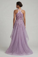 Load image into Gallery viewer, Purple Floral A Line Long Mother of the Bride Dress with Ruffles