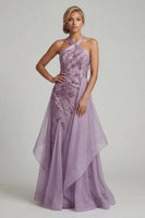 Load image into Gallery viewer, Purple Floral A Line Long Mother of the Bride Dress with Ruffles