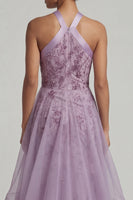 Load image into Gallery viewer, Purple Floral A Line Long Mother of the Bride Dress with Ruffles