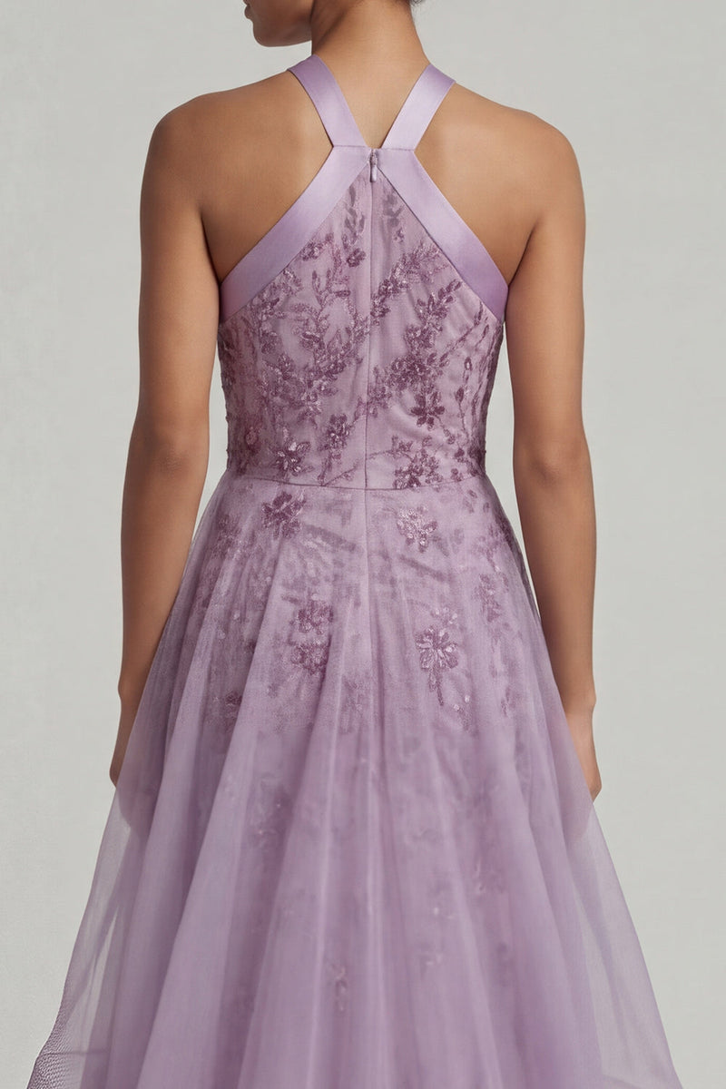 Load image into Gallery viewer, Purple Floral A Line Long Mother of the Bride Dress with Ruffles