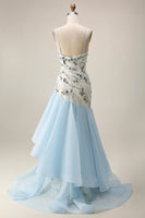 Load image into Gallery viewer, Sparkly Light Blue Sequin Long Mermaid Floral Mother of the Bride Dress with Ruffles