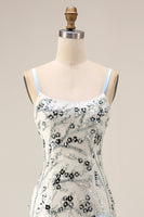 Load image into Gallery viewer, Sparkly Light Blue Sequin Long Mermaid Floral Mother of the Bride Dress with Ruffles