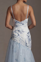 Load image into Gallery viewer, Sparkly Light Blue Sequin Long Mermaid Floral Mother of the Bride Dress with Ruffles