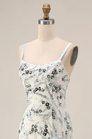 Load image into Gallery viewer, Sparkly Light Blue Sequin Long Mermaid Floral Mother of the Bride Dress with Ruffles