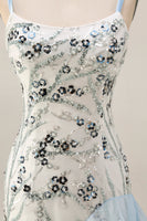 Load image into Gallery viewer, Sparkly Light Blue Sequin Long Mermaid Floral Mother of the Bride Dress with Ruffles