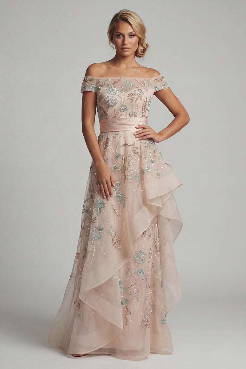 Load image into Gallery viewer, Blush Floral Long A Line Mother of the Bride Dress with Ruffles