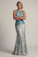 Load image into Gallery viewer, Sparkly Lake Blue Sequin Ruched Mermaid Long Mother of the Bride Dress