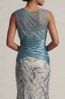 Load image into Gallery viewer, Sparkly Lake Blue Sequin Ruched Mermaid Long Mother of the Bride Dress