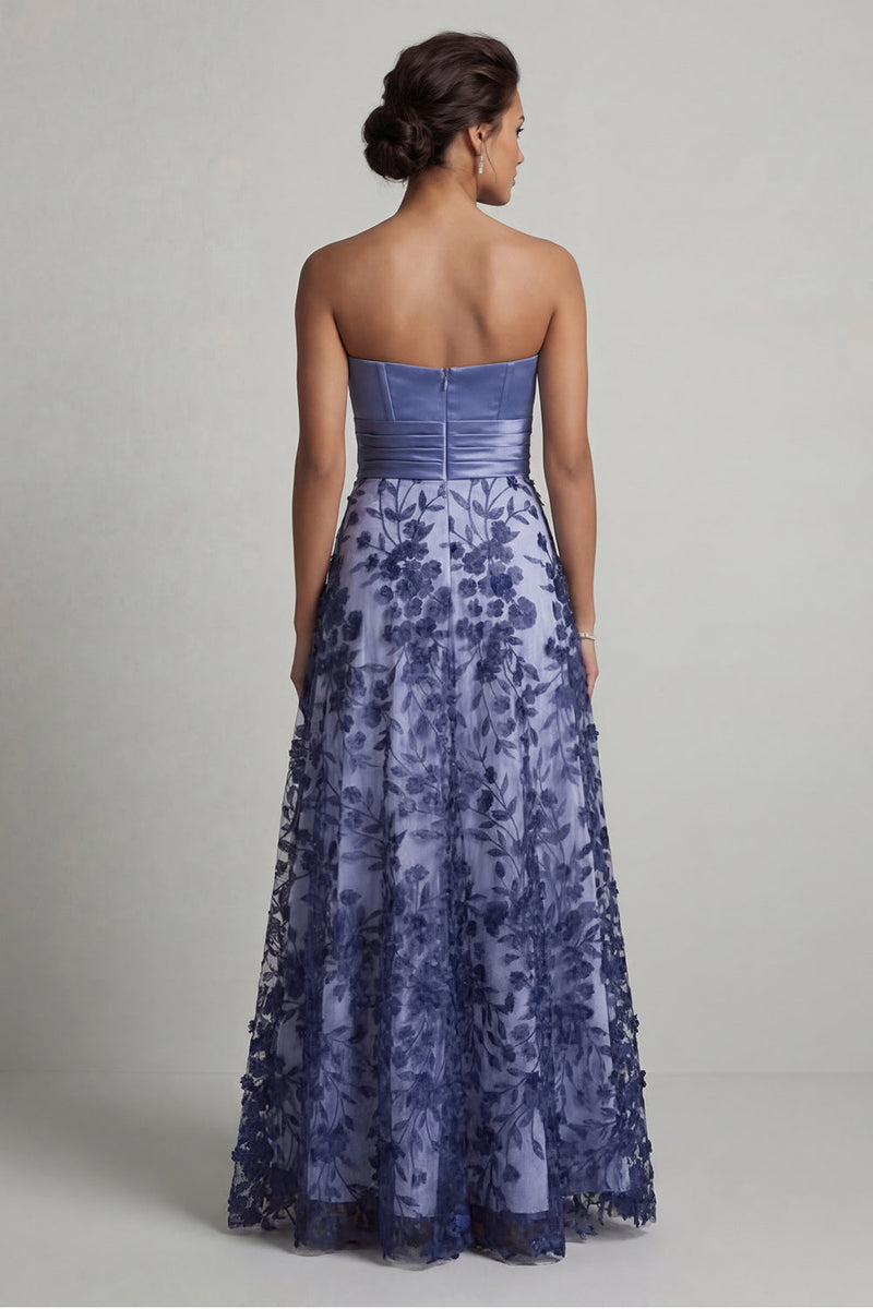 Load image into Gallery viewer, Navy Strapless Floral Long A Line Mother of the Bride Dress