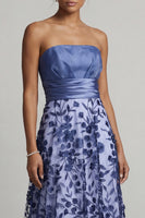 Load image into Gallery viewer, Navy Strapless Floral Long A Line Mother of the Bride Dress