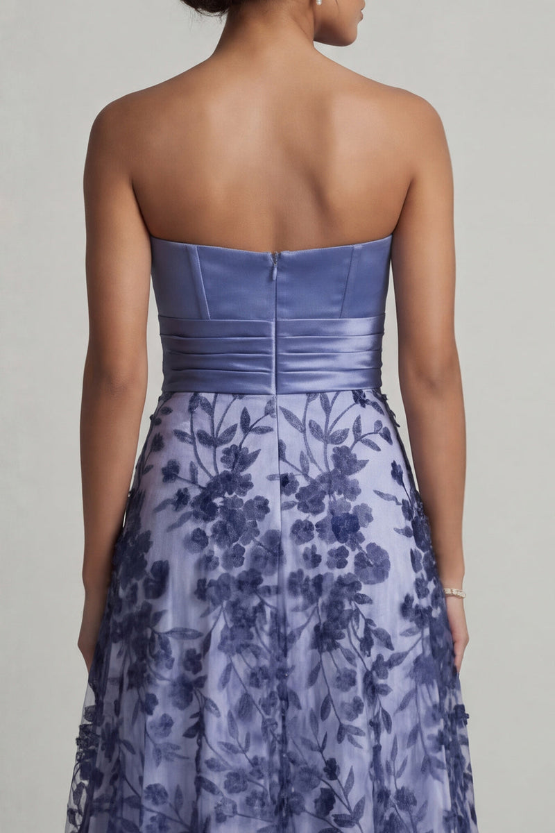 Load image into Gallery viewer, Navy Strapless Floral Long A Line Mother of the Bride Dress