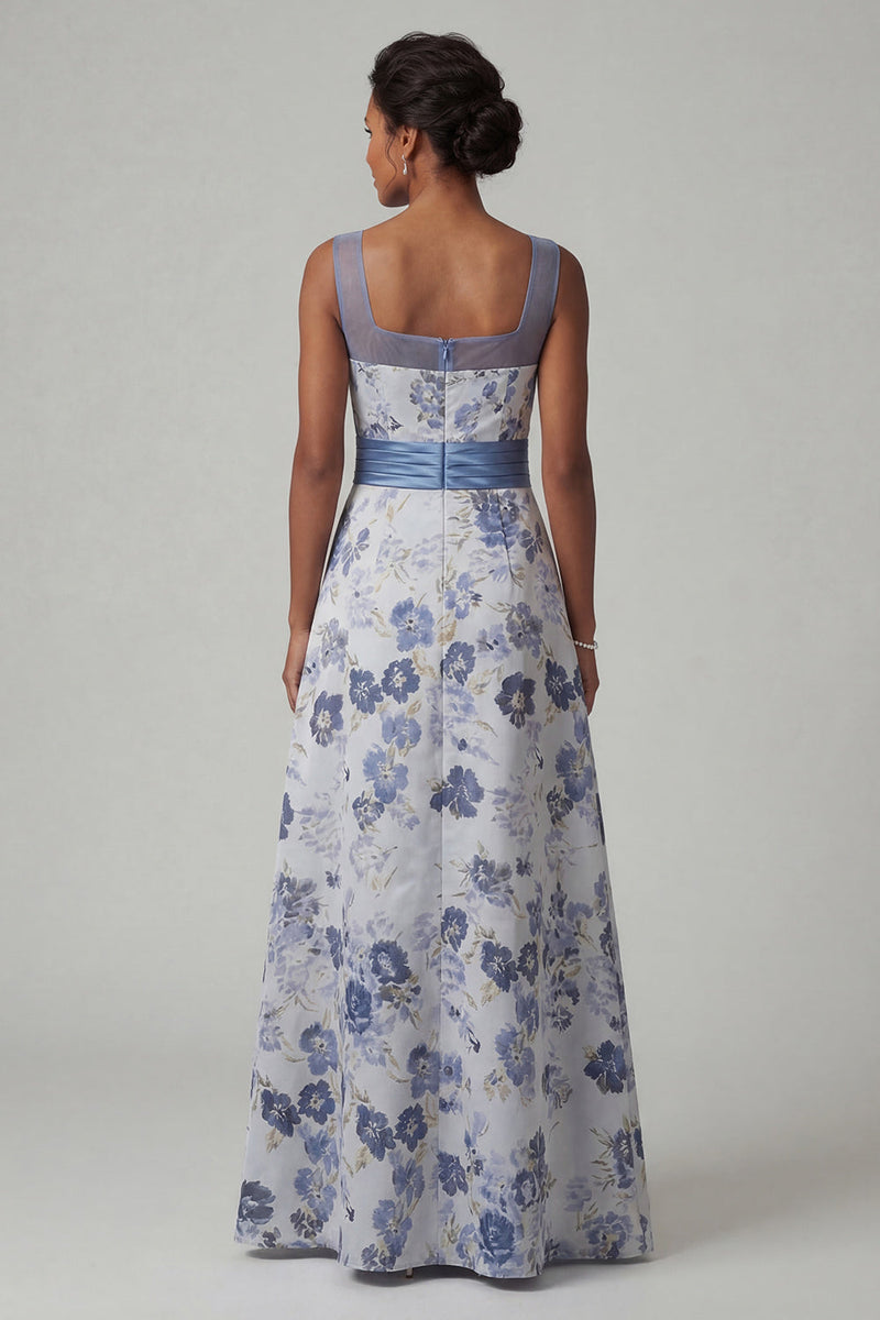 Load image into Gallery viewer, Dusty Blue A Line Floral Long Mother of the Bride Dress with Slit