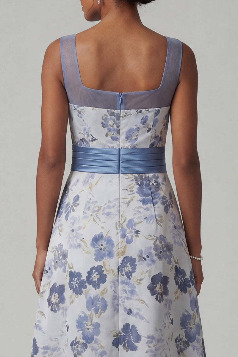 Load image into Gallery viewer, Dusty Blue A Line Floral Long Mother of the Bride Dress with Slit