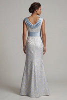 Load image into Gallery viewer, Light Blue Scoop Mermaid Long Mother of the Bride Dress with Slit