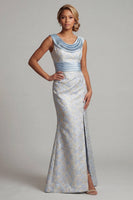 Load image into Gallery viewer, Light Blue Scoop Mermaid Long Mother of the Bride Dress with Slit