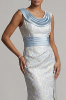 Load image into Gallery viewer, Light Blue Scoop Mermaid Long Mother of the Bride Dress with Slit
