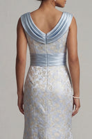 Load image into Gallery viewer, Light Blue Scoop Mermaid Long Mother of the Bride Dress with Slit