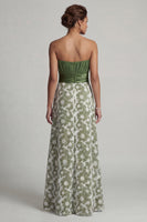 Load image into Gallery viewer, Green Strapless Floral Long A Line Ruched Mother of the Bride Dress