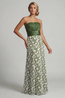 Load image into Gallery viewer, Green Strapless Floral Long A Line Ruched Mother of the Bride Dress
