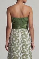 Load image into Gallery viewer, Green Strapless Floral Long A Line Ruched Mother of the Bride Dress