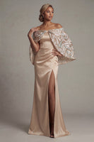 Load image into Gallery viewer, Sparkly Champagne Sequin Long Mermaid Formal Dress with Cape