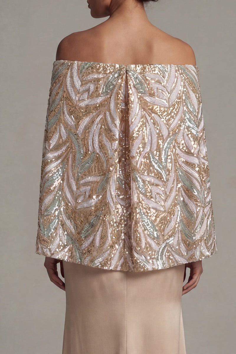Load image into Gallery viewer, Sparkly Champagne Sequin Long Mermaid Formal Dress with Cape