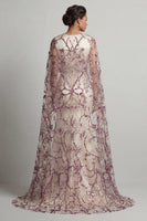 Load image into Gallery viewer, Sparkly Ivory Sequin Mermaid Satin Long Formal Dress with Cape