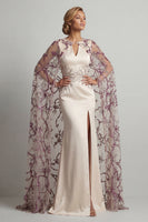 Load image into Gallery viewer, Sparkly Ivory Sequin Mermaid Satin Long Formal Dress with Cape