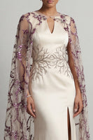 Load image into Gallery viewer, Sparkly Ivory Sequin Mermaid Satin Long Formal Dress with Cape