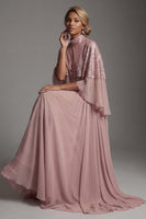 Load image into Gallery viewer, Sparkly Dusty Rose Sequin A Line Long Formal Dress with Cape